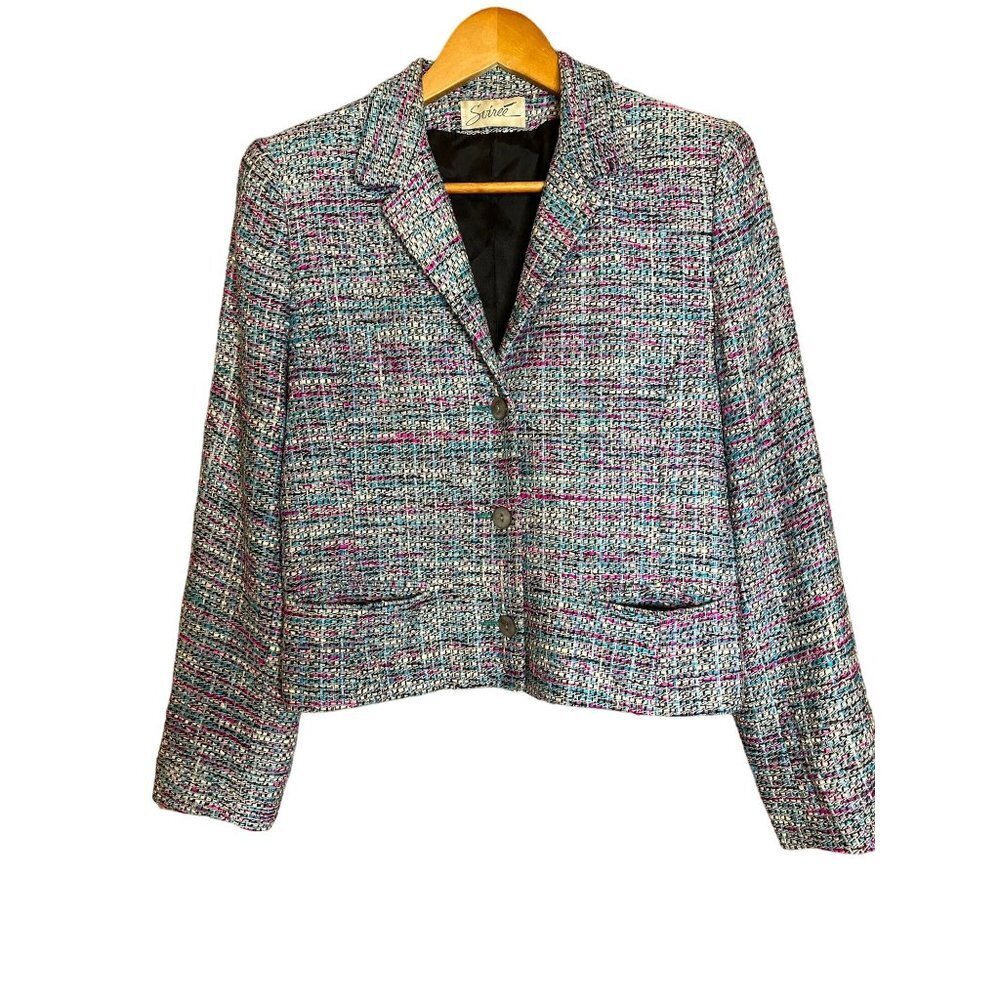Vintage Soiree Women's Handwoven Silk Blazer Jacket Tweed Size Small